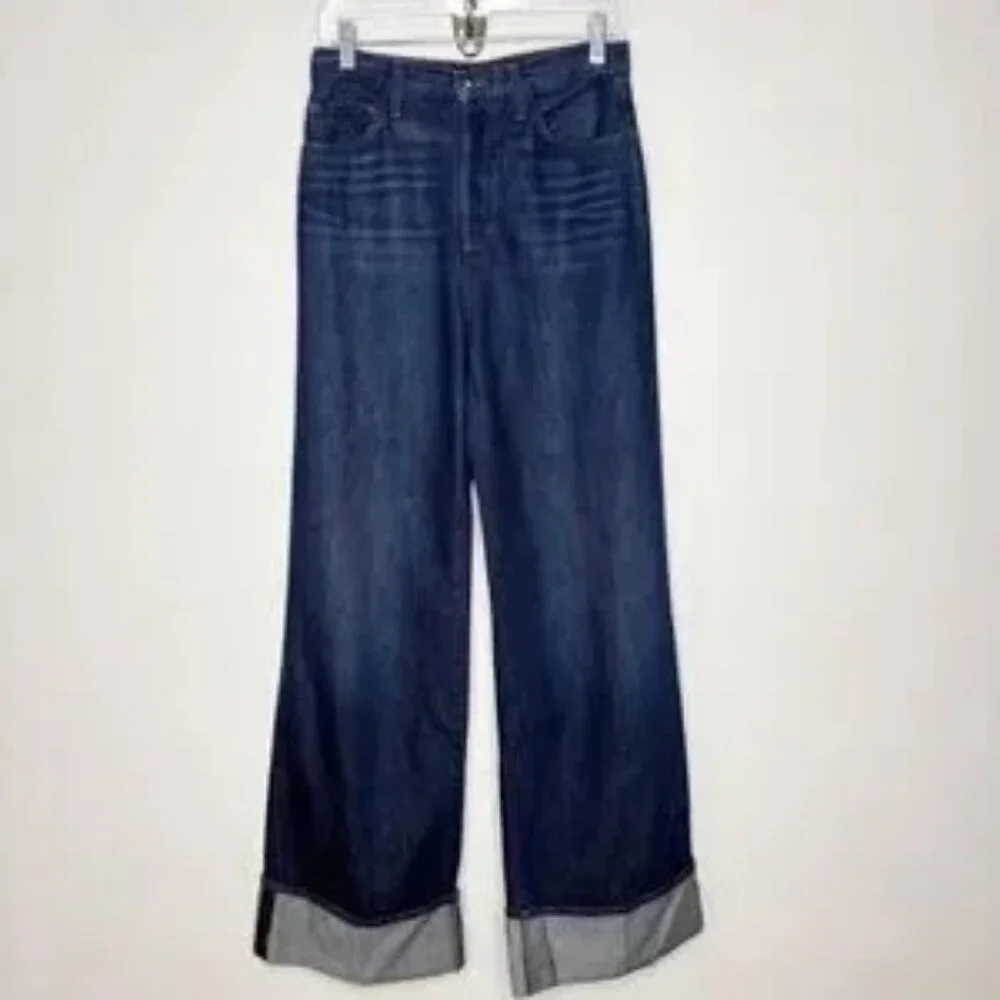 Favorite Daughter Masha Super High Rise Wide Leg Dark Wash Belmont Cuffed Sz 26 - Picture 2 of 3